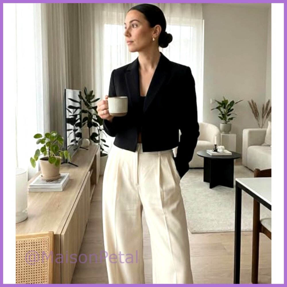 Polyester Blend Cropped Blazer Jacket Open Front … - image 3